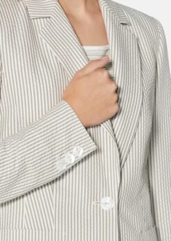 Seersucker-Blazer Wollweiß / Caramel -Madeleine Mode fb8df388141e1fbf4f837855d8397686