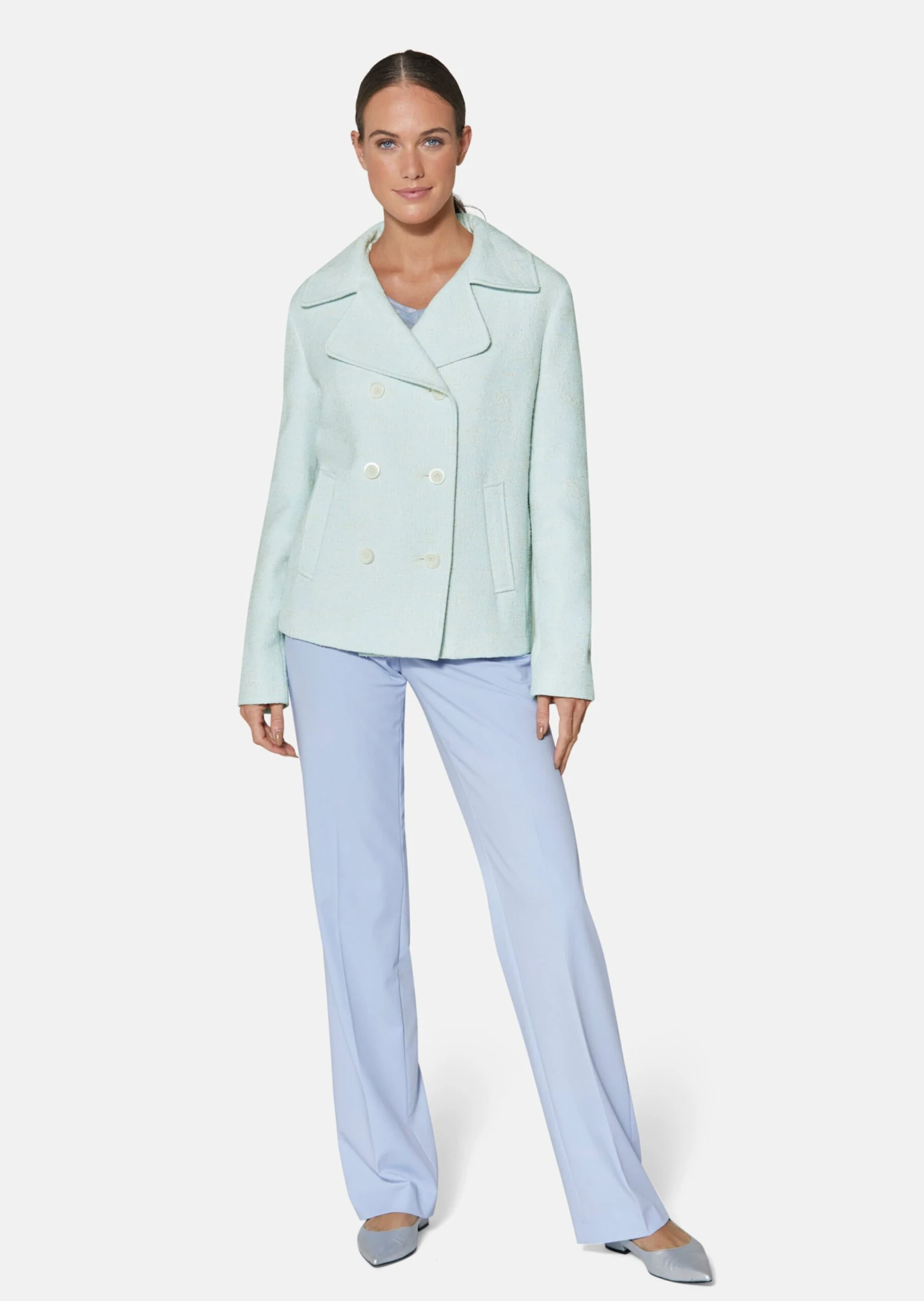 Strukturblazer Mit Tropischem Print Eisblau / Wollweiß 4 Strukturblazer Mit Tropischem Print Eisblau / Wollweiß – Bild 2